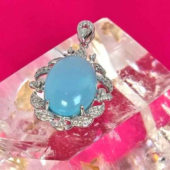 925 Sterling Silver Pendant with Natural Chalcedony 10x20mm - Picture 5 of 10